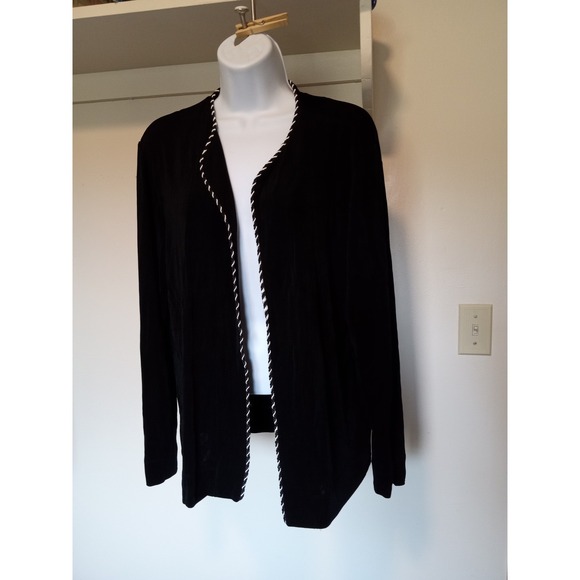 Chico's Sweaters - Chicos Travelers Black Open Front Cardigan Rope Trim Size 3 XL Acetate Blend